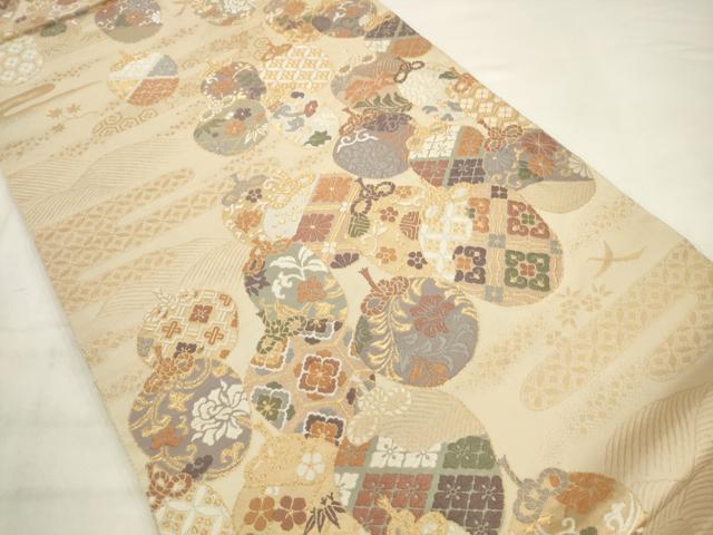 平和屋着物◎六通柄袋帯 唐織 仕覆文 金糸 正絹 逸品 AABK2392pf