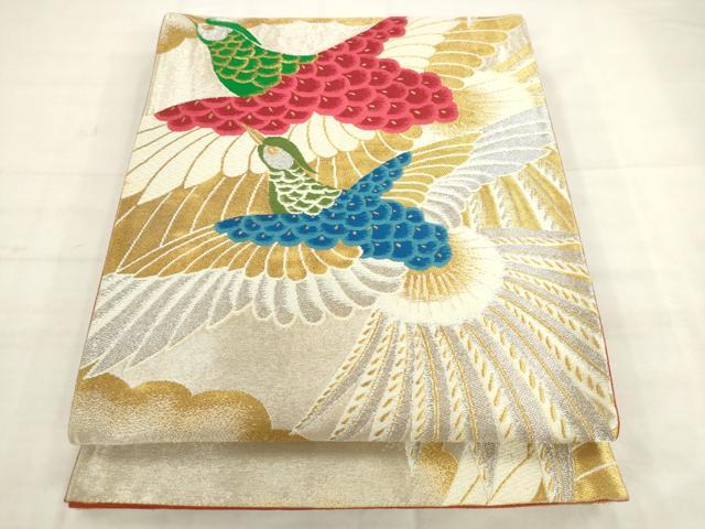平和屋着物◎六通柄 京袋帯 唐織 雲取り鳳凰文 金銀糸 正絹 逸品 AABK2393pf