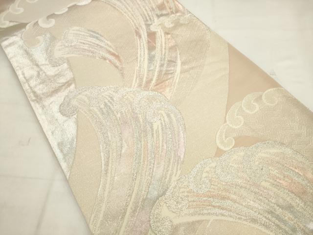 平和屋着物◎六通柄袋帯 唐織 立波文 銀糸 正絹 逸品 AABK2394pf