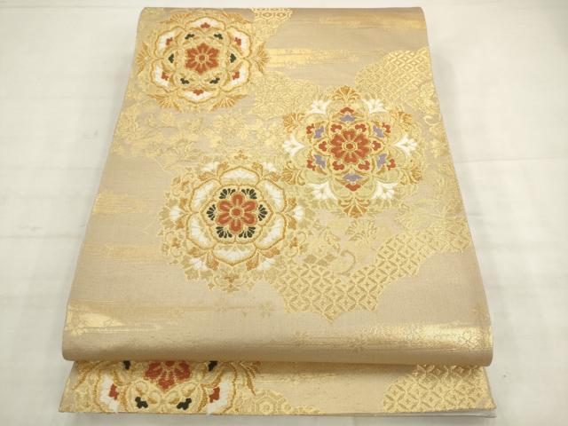 平和屋着物◎六通柄袋帯 唐織 飾花文 金糸 正絹 逸品 AABK2396pf