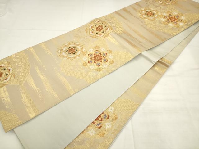 平和屋着物◎六通柄袋帯 唐織 飾花文 金糸 正絹 逸品 AABK2396pf