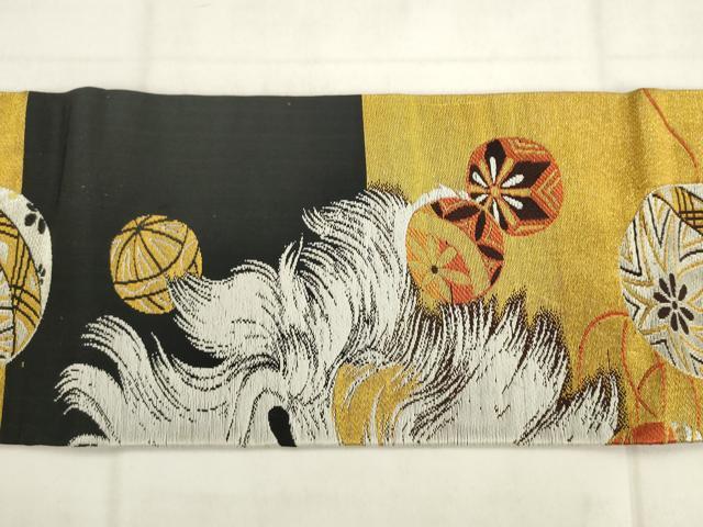 平和屋着物◎九寸名古屋帯 唐織 犬 鞠 金銀糸 正絹 逸品 AABK2397pf