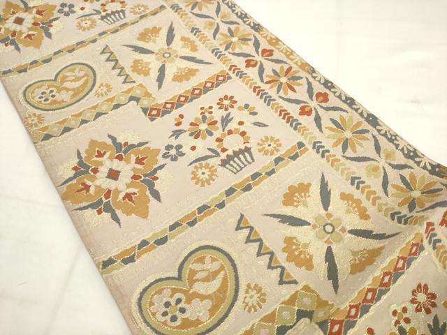 平和屋着物◎六通柄袋帯 唐織 飾花文 金糸 正絹 逸品 AABK2401pf