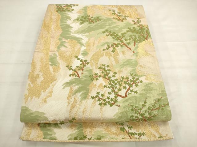 平和屋着物◎六通柄袋帯 唐織 風景文 金糸 正絹 逸品 AABK2409pf