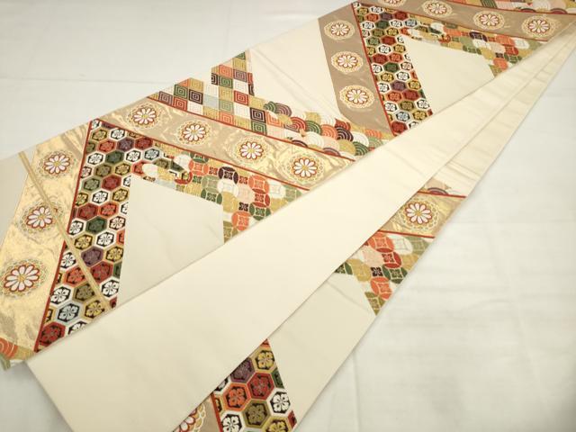 平和屋着物◎六通柄袋帯 唐織 錦繍 吉祥花文 金糸 正絹 逸品 AABK2413pf