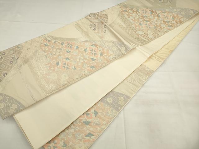 平和屋着物◎六通柄袋帯 唐織 飾花文 銀糸 正絹 逸品 AABK2417pf