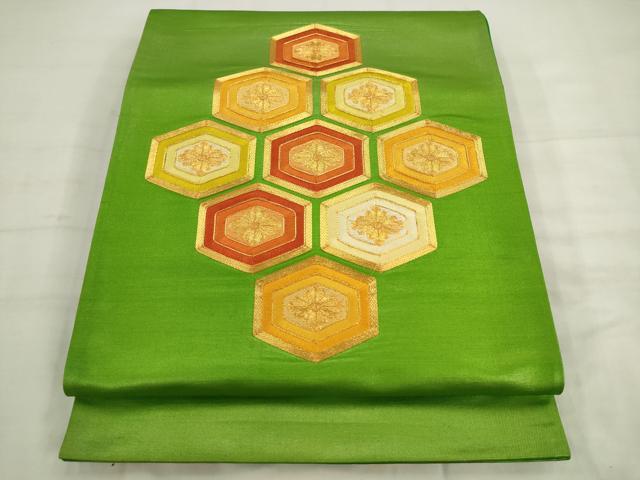 平和屋着物◎太鼓柄袋帯 刺繍 亀甲花文 正絹 逸品 AABK2422pf