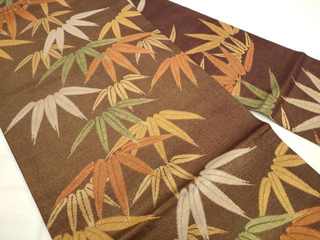 平和屋着物◎九寸名古屋帯 笹の葉文 金糸 正絹 逸品 AABK2427pf