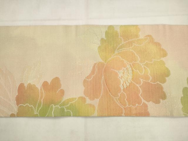 平和屋着物◎九寸名古屋帯 牡丹文 金銀糸 正絹 逸品 AABK2433pf