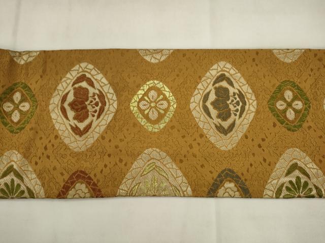 平和屋着物◎九寸名古屋帯 花菱文 金糸 正絹 逸品 AABK2436pf