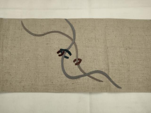 平和屋着物◎中国三大刺繍 相良刺繍 九寸名古屋帯 総刺繍 紬地 幾何学文様 正絹 逸品 AABK2438pf