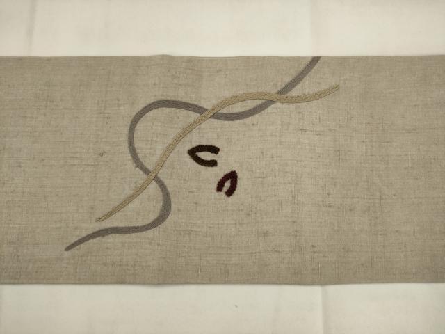 平和屋着物◎中国三大刺繍 相良刺繍 九寸名古屋帯 総刺繍 紬地 幾何学文様 正絹 逸品 AABK2438pf