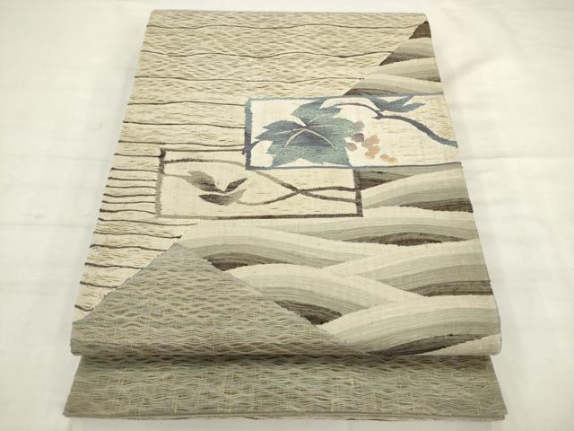平和屋着物◎太鼓柄袋帯 すくい織 葡萄蔦草文 正絹 逸品 AABK2442pf