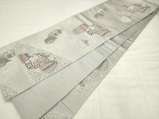 平和屋着物◎六通柄袋帯 唐織 仕覆文 正絹 逸品 AABK2443pf