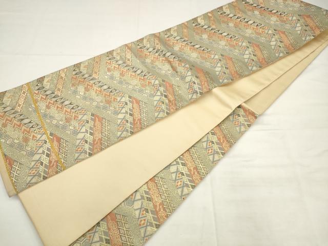 平和屋着物◎六通柄袋帯 吉祥文様 金糸 正絹 逸品 AABK2446pf