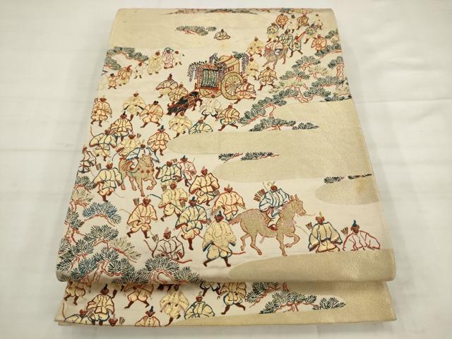 平和屋着物◎六通柄袋帯 人物風景文 金糸 正絹 逸品 AABK2447pf