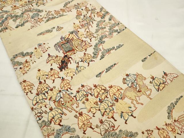 平和屋着物◎六通柄袋帯 人物風景文 金糸 正絹 逸品 AABK2447pf