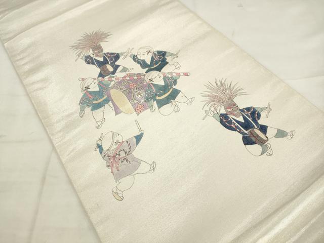平和屋着物◎太鼓柄袋帯 祭り 銀糸 正絹 逸品 AABK2448pf