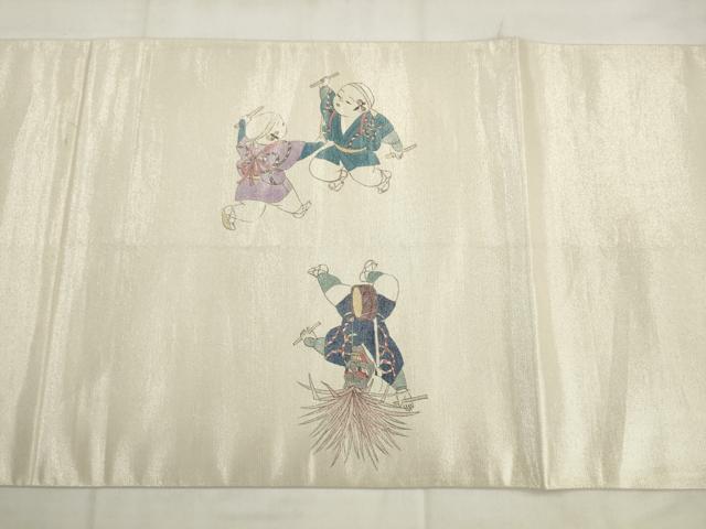 平和屋着物◎太鼓柄袋帯 祭り 銀糸 正絹 逸品 AABK2448pf