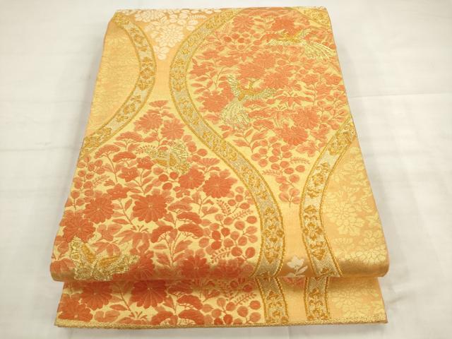 平和屋着物◎六通柄袋帯 唐織 立涌鳳凰花文 金糸 正絹 逸品 AABK2451pf