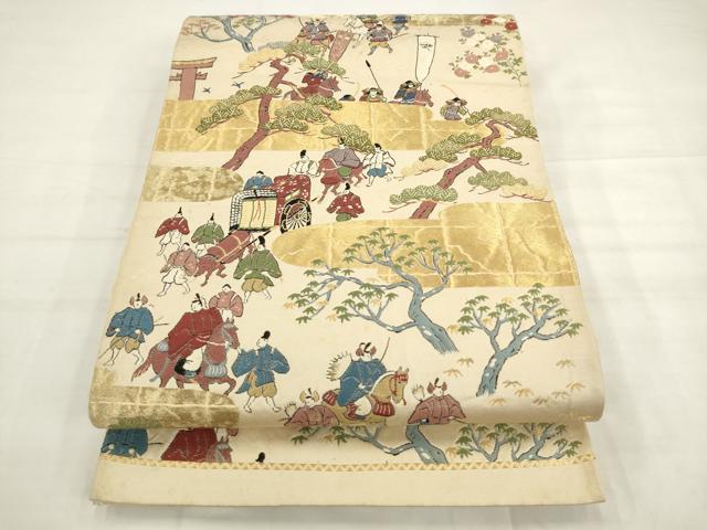 平和屋着物◎六通柄袋帯 唐織 人物風景文 金糸 正絹 逸品 AABK2453pf