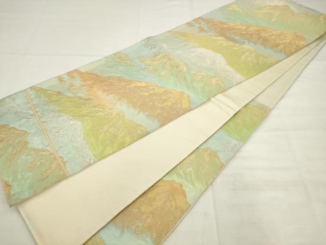 平和屋着物◎六通柄袋帯 重ね山文 金銀糸 正絹 逸品 AABK2456pf