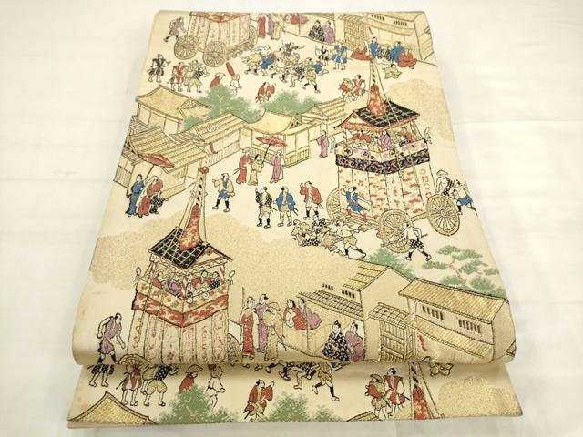 平和屋着物◎六通柄袋帯 唐織 人物風景文 金糸 正絹 逸品 AABK2457pf