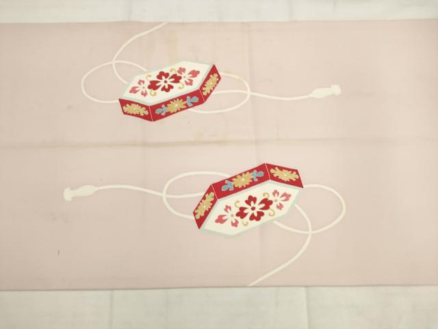 平和屋着物◎塩瀬 九寸開き名古屋帯 駒刺繍 貝桶花文 金彩 正絹 逸品 AABK2465pf