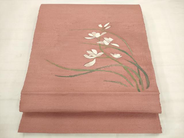 平和屋着物◎八寸名古屋帯 すくい織 草花文 正絹 逸品 AABK2470pf