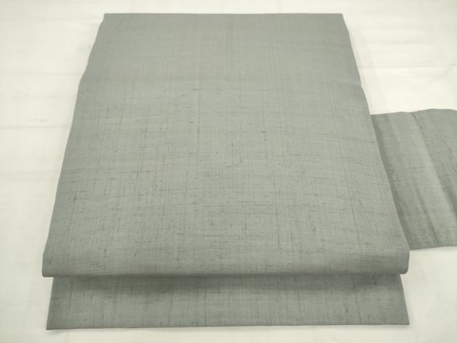 平和屋着物◎九寸名古屋帯 紬地 色無地 湊鼠色 正絹 逸品 AABK2483pf