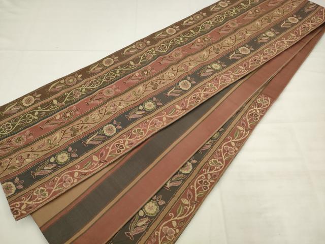 平和屋着物◎六通柄袋帯 草花間道 金糸 正絹 逸品 AABK2484pf