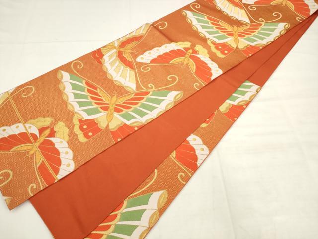 平和屋着物◎六通柄袋帯 唐織 舞蝶文 金糸 正絹 逸品 AABK2488pf