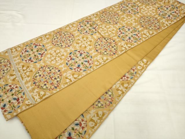 平和屋着物◎六通柄 本袋帯 唐織 飾花文 銀糸 正絹 逸品 AABK2494pf