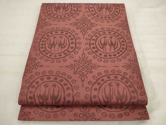平和屋着物◎六通柄 京本袋帯 花鳥丸文 正絹 逸品 AABK2497pf