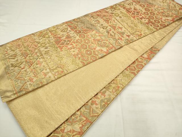 平和屋着物◎佐賀錦 六通柄袋帯 更紗花文 金糸 正絹 逸品 AABK2503pf