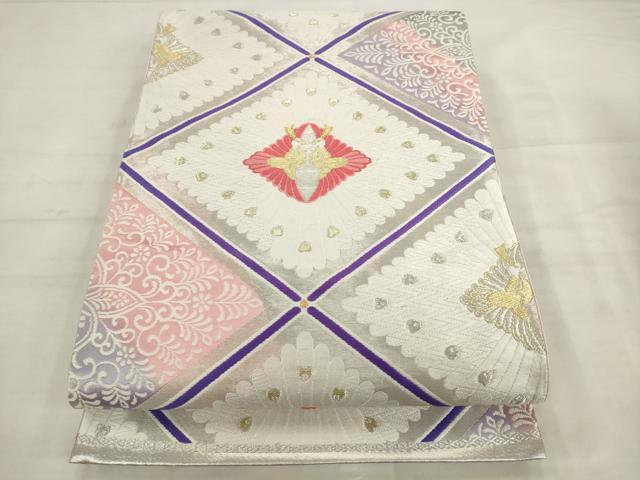 平和屋着物◎六通柄袋帯 唐織 孔雀花菱文 金銀糸 正絹 逸品 AABK2505pf