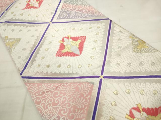 平和屋着物◎六通柄袋帯 唐織 孔雀花菱文 金銀糸 正絹 逸品 AABK2505pf