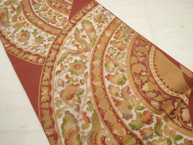 平和屋着物◎六通柄袋帯 更紗花鳥文 金糸 正絹 逸品 AABK2508pf