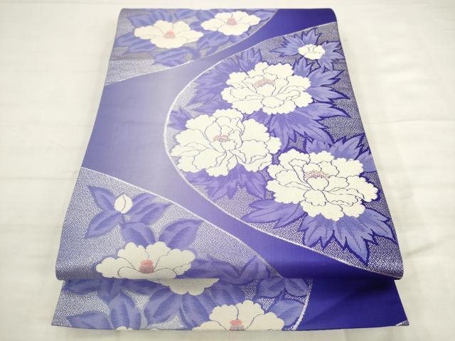 平和屋着物◎六通柄袋帯 唐織 草花文 銀糸 正絹 逸品 AABK2514pf