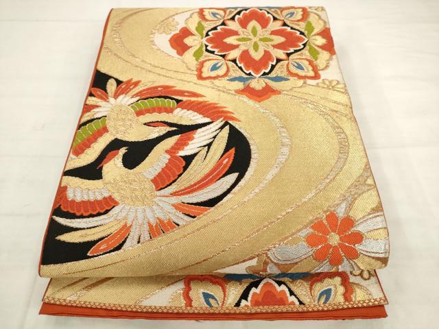 平和屋着物◎六通柄 本袋帯 唐織 流水鳳凰花文 金銀糸 正絹 逸品 AABK2516pf