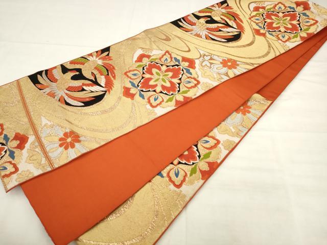 平和屋着物◎六通柄 本袋帯 唐織 流水鳳凰花文 金銀糸 正絹 逸品 AABK2516pf