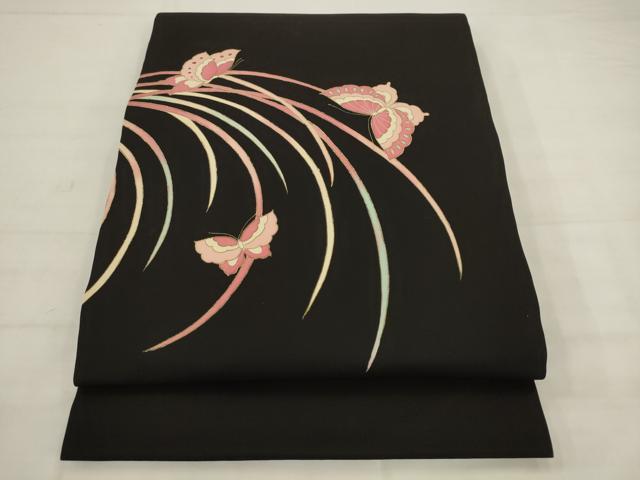 平和屋着物◎塩瀬 九寸開き名古屋帯 舞蝶文 金彩 正絹 逸品 AABK2517pf