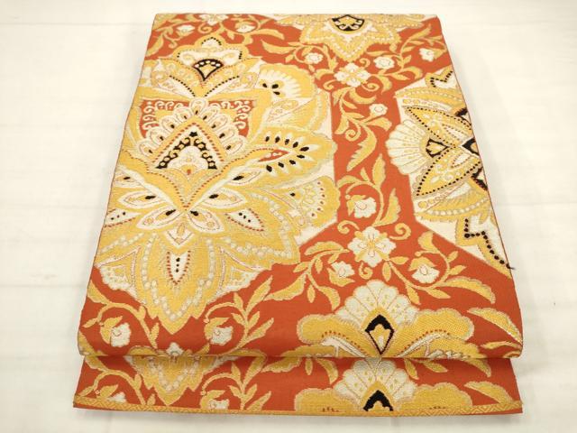 平和屋着物◎六通柄袋帯 更紗花文 金糸 正絹 逸品 AABK2520pf