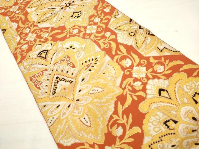 平和屋着物◎六通柄袋帯 更紗花文 金糸 正絹 逸品 AABK2520pf
