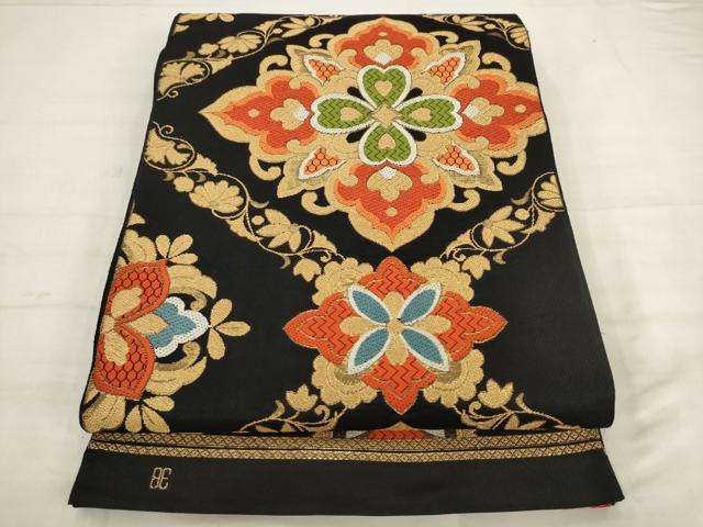 平和屋着物◎六通柄袋帯 唐織 飾花文 金糸 正絹 逸品 AABK2524pf