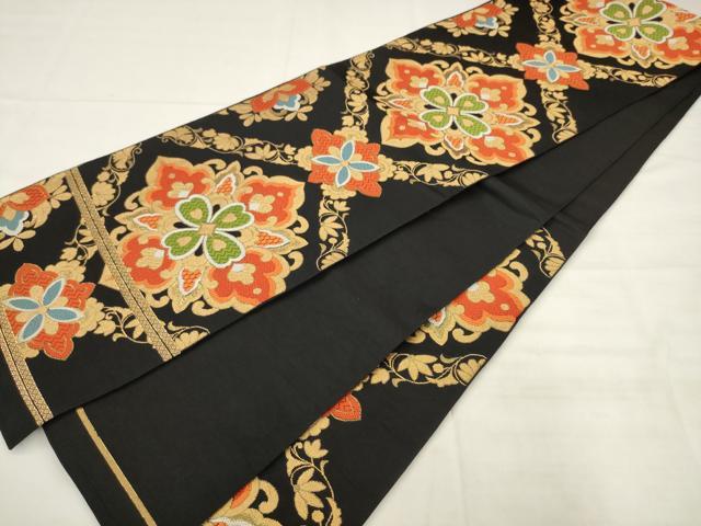 平和屋着物◎六通柄袋帯 唐織 飾花文 金糸 正絹 逸品 AABK2524pf