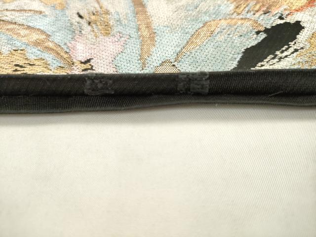 平和屋着物◎六通柄袋帯 唐織 舞花文 黒地 金糸 正絹 逸品 AABK2525pf
