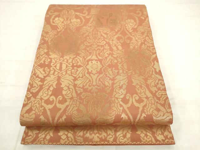 平和屋着物◎六通柄袋帯 飾花文 金糸 正絹 逸品 AABK2527pf