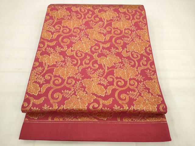 平和屋着物◎全通柄京袋帯 草花文 金糸 正絹 逸品 AABK2530pf