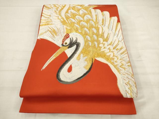 平和屋着物◎六通柄袋帯 唐織 鶴 金銀糸 正絹 逸品 AABK2538pf